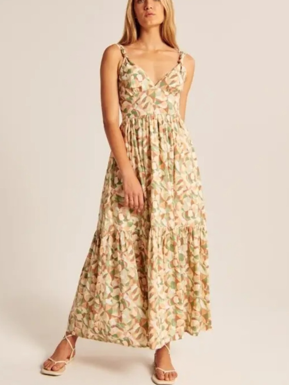 Abercrombie & Fitch Cream Floral Maxi Dress with Pale Pink & Green Patterb